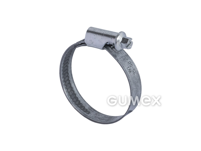 Schelle TORRO W1, 35-50/12mm, Sechskantschraube C7, Band, Schellenkopf, Schraube verzinkter Stahl, 